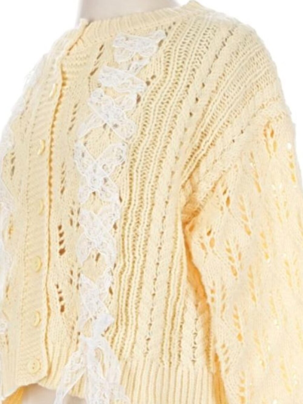 NWT Pretty Garbage Lace Up Pointelle Cardigan Sweater Yellow Cottagecore Small - Picture 5 of 10